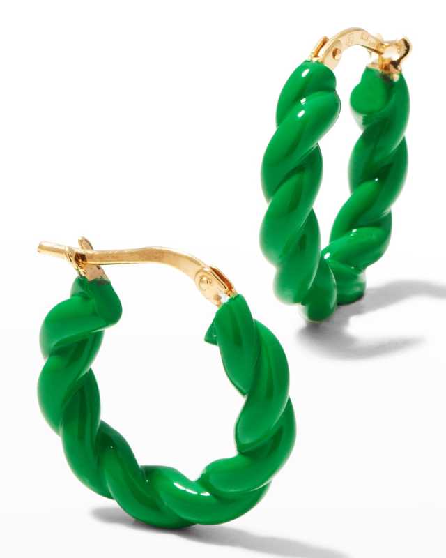 Gold Finishing over Sterling Silver and Enamel Earrings, Green